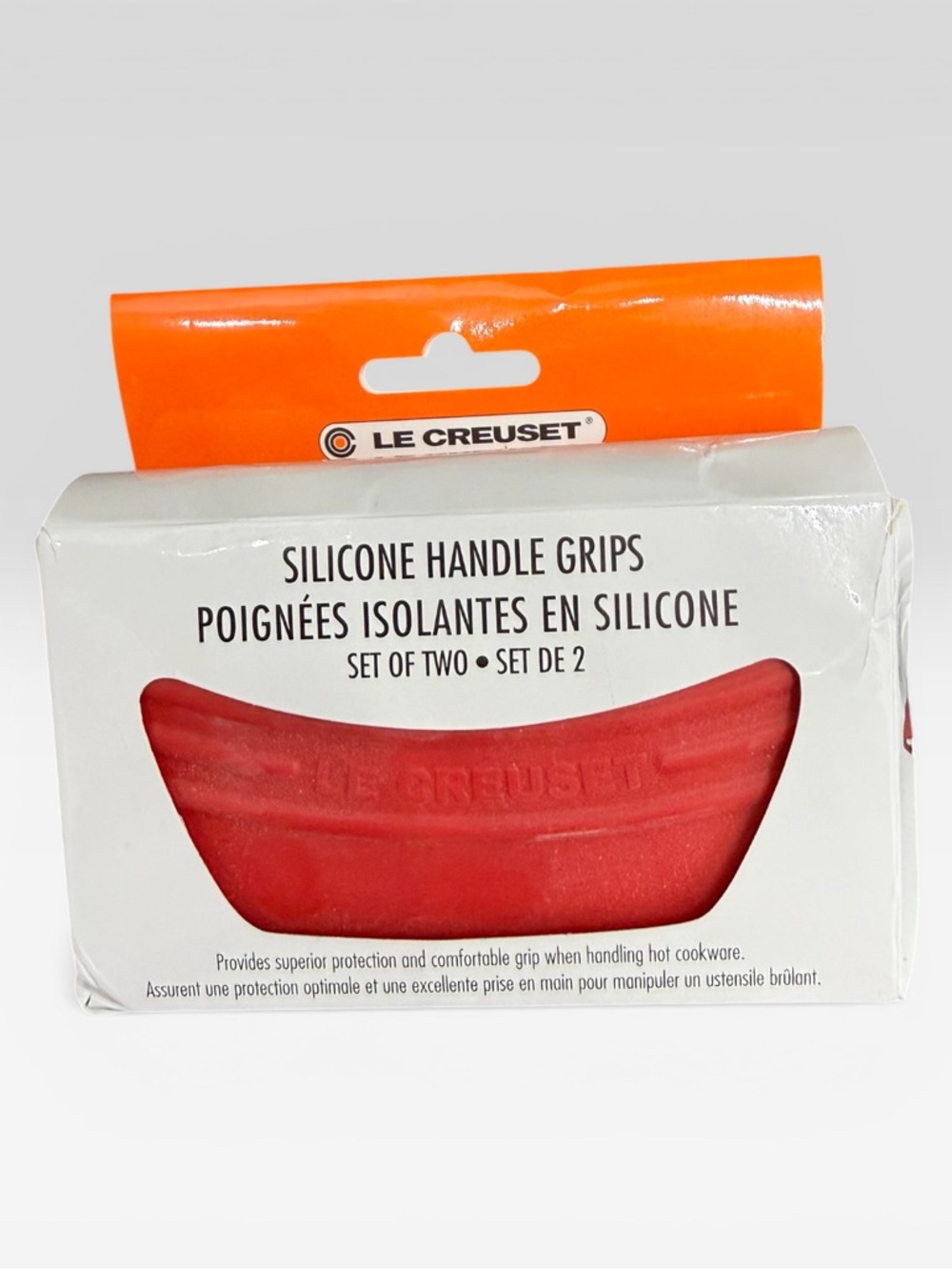 Le Creuset Silicone Handle Grips Set of Two Cerise Red New In Box!!